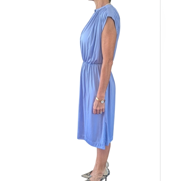 Vintage Joan Leslie Lavender Midi Dress Cap Sleeve Cinched Waist Retro 80s - Picture 10 of 14